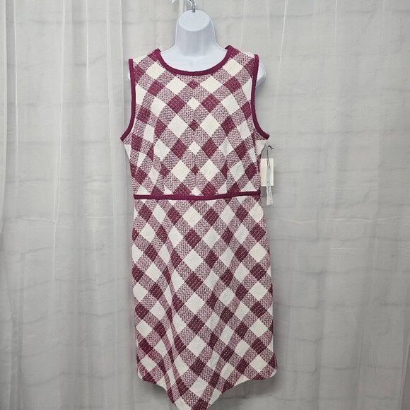 NWT Liz Claiborne Plum White Checked Tweed Dress Sleeveless Wool Blend 12 - Picture 1 of 13